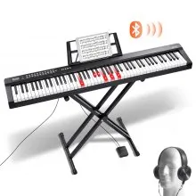 VEVOR Teclado de piano digital de 88 teclas, teclas semipesadas, juego de piano con teclado eléctrico de tamaño completo con soporte ajustable, altavoces incorporados, pedal de sostenido, auriculares, Bluetooth, MIDI, USB para principiantes