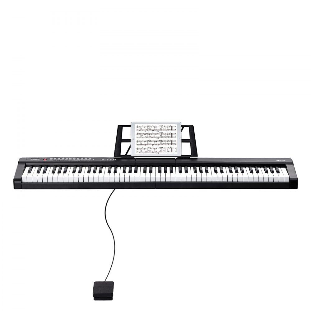 VEVOR Teclado de piano digital de 88 teclas, teclas semipesadas, teclado de piano portátil eléctrico de tamaño completo con 1000 tonos, altavoces incorporados, pedal de sustain, auriculares, Bluetooth, MIDI, USB para principiantes