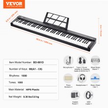 VEVOR Piano de Teclado Digital Portátil de 88 Teclas, 1000 Tonos, 1000 Ritmos