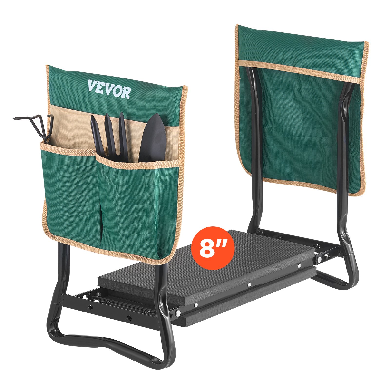 VEVOR Rodillera y Asiento de Jardín, 20 cm de Ancho Taburete Resistente para Arrodillarse Asiento Plegable con 2 Bolsas de Herramientas Alivia el Dolor de Rodillas y Espalda Banco de Jardín Portátil