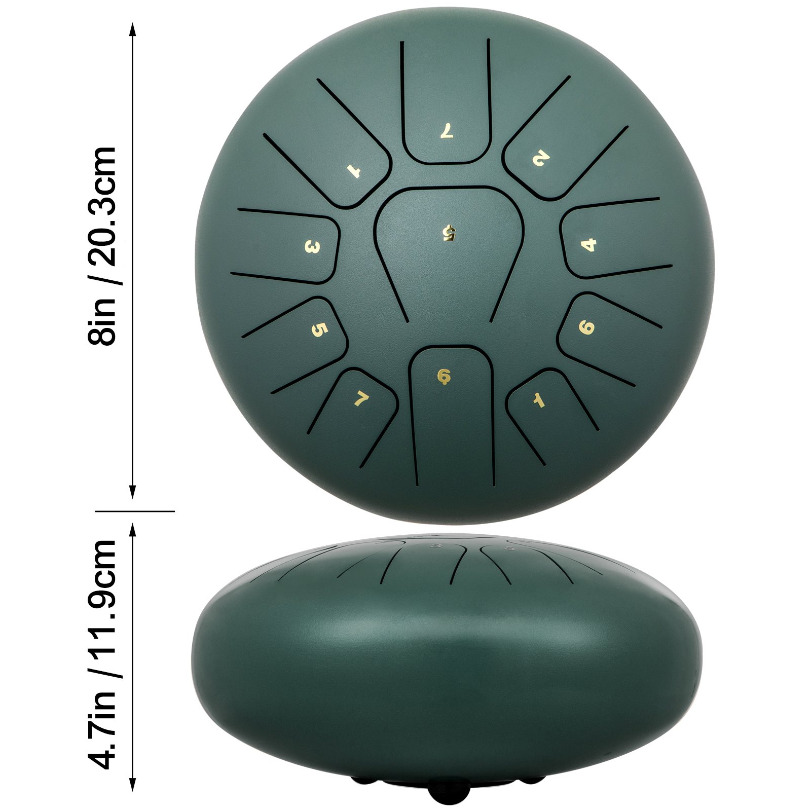 VEVOR Tambor de Lengua de Acero 11 Nota, Instrumento de Tambor de Lengua de Calidad con Decoración de Cuerda y Mazos, Handpan de Lengua de Acero 20 cm Verde Mineral, Bolsa Libro de Música