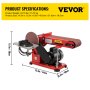 VEVOR Lijadora de Disco de Banda, 375 W 1420 r/min Lijadora Eléctrica de Correa, Tamaño de Cinta 91,5 x 10 cm Diámetro del Disco 15 cm 230 V Ajustable Máquina Lijadora de Banda para Pulir Herramientas