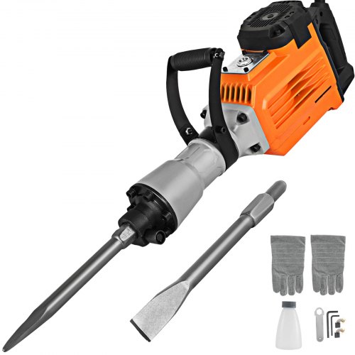 VEVOR Martillo Demoledor 3600 W Martillo Eléctrico Profesional, 60 J Martillo de Demolición, 1800 BPM con Cincel Plano, Cincel Puntiagudo y Accesorios Completos 2 Mangos para Hormigón y Mampostería