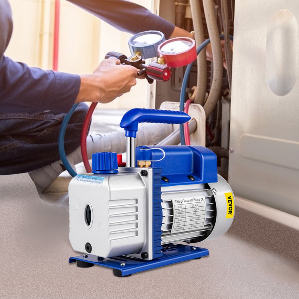 VEVOR Bomba de Vacío 9 CFM 1 HP JB 220 V 50 Hz Bomba de Vacío de Etapa única 15 Micras 1720 rpm Bomba de Vacío de Refrigeración para Aire Acondicionado Doméstico Mantenimiento de Automóvil
