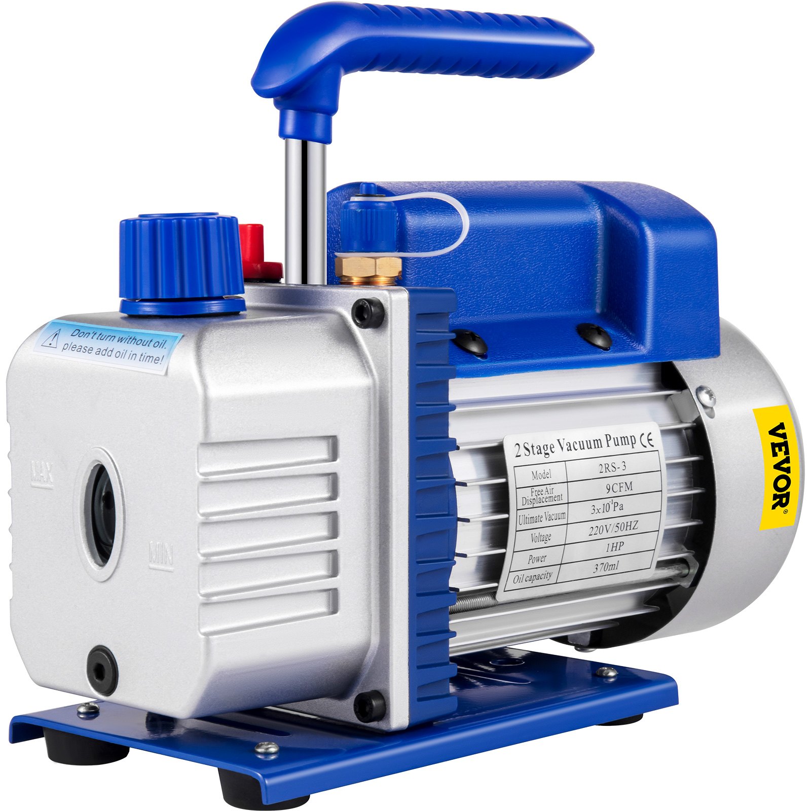 VEVOR Bomba de Vacío 9 CFM 1 HP JB 220 V 50 Hz Bomba de Vacío de Etapa única 15 Micras 1720 rpm Bomba de Vacío de Refrigeración para Aire Acondicionado Doméstico Mantenimiento de Automóvil