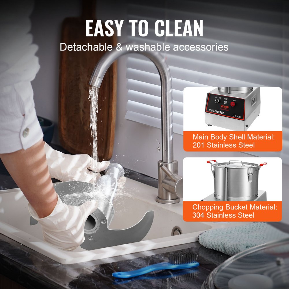 VEVOR Mezclador de Cocina Multifunción 750 W Capacidad de 6,6 L Picadora Eléctrica de Acero Inoxidable Procesador de Alimentos para Verduras Frutas Preparación Culinaria Restaurante Hotel Cocina