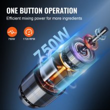 VEVOR Mezclador de Cocina Multifunción 750 W Capacidad de 6,6 L Picadora Eléctrica de Acero Inoxidable Procesador de Alimentos para Verduras Frutas Preparación Culinaria Restaurante Hotel Cocina