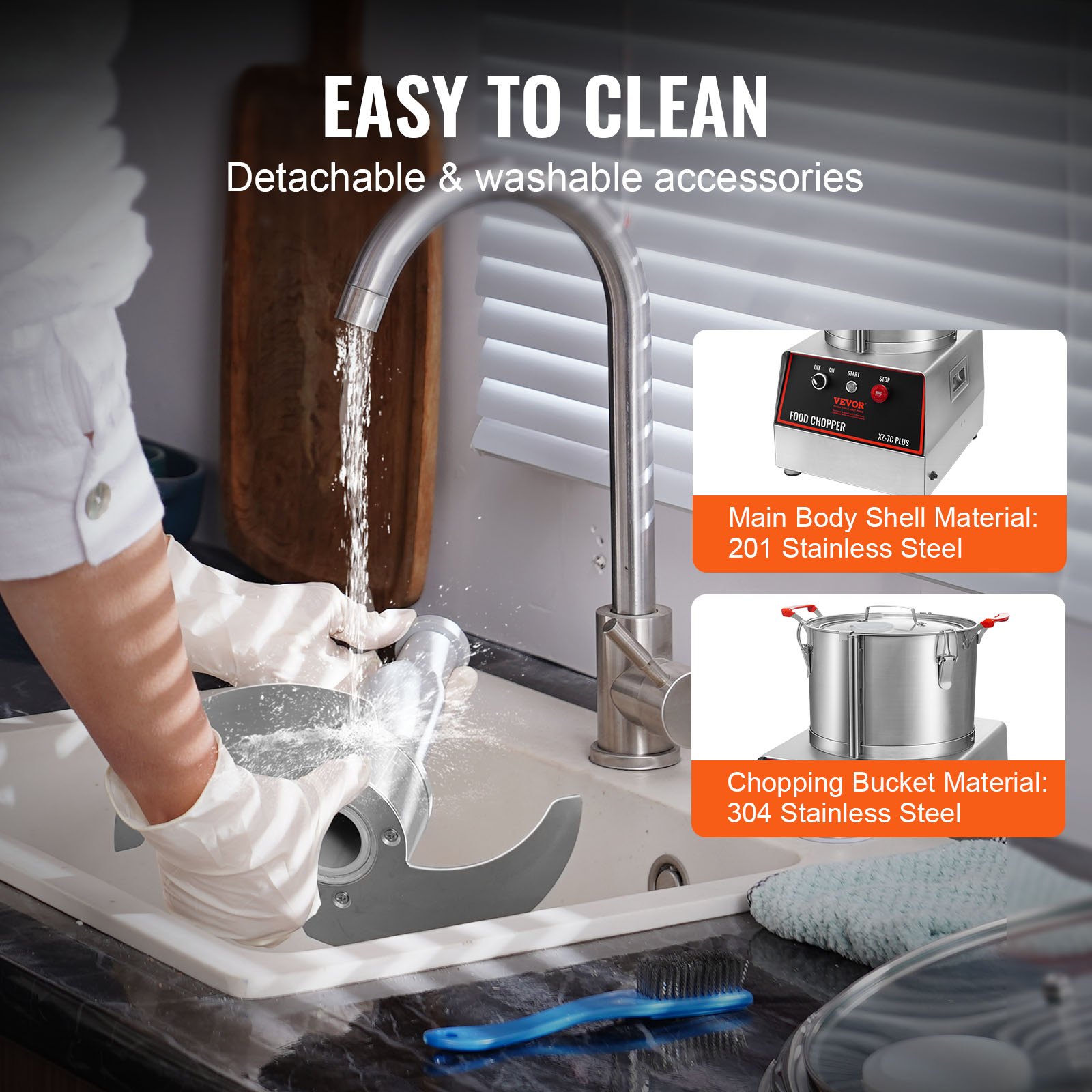 VEVOR Mezclador de Cocina Multifunción 750 W Capacidad de 6,6 L Picadora Eléctrica de Acero Inoxidable Procesador de Alimentos para Verduras Frutas Preparación Culinaria Restaurante Hotel Cocina