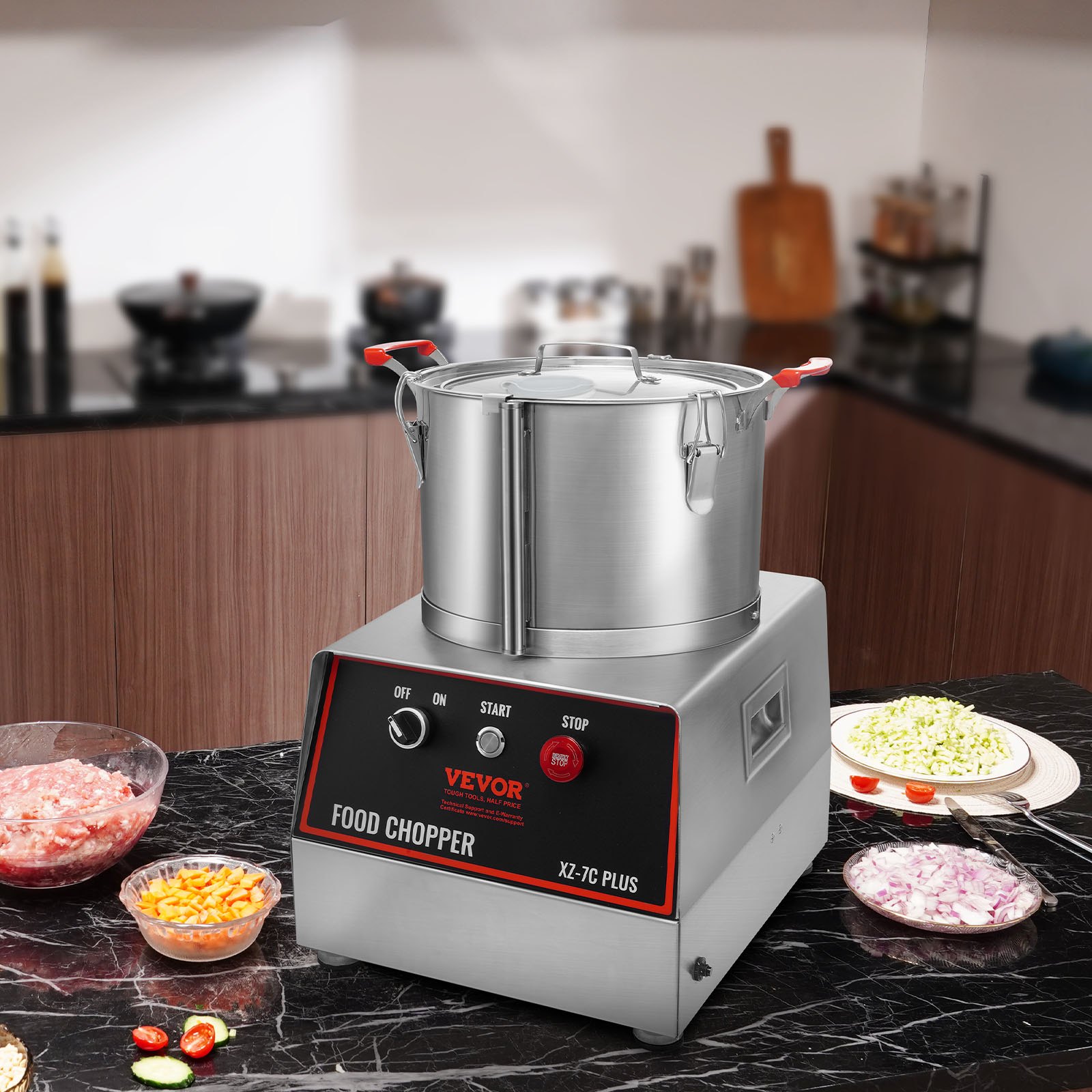 VEVOR Mezclador de Cocina Multifunción 750 W Capacidad de 6,6 L Picadora Eléctrica de Acero Inoxidable Procesador de Alimentos para Verduras Frutas Preparación Culinaria Restaurante Hotel Cocina
