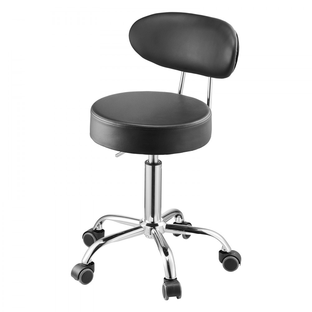 VEVOR Taburete de Taller con Respaldo y Ruedas Asiento de Garaje Carga de 136 kg Taburete de Trabajo Ajustable Acolchado Giratorio de 360° para Garaje, Taller, Reparación de Automóviles, Negro
