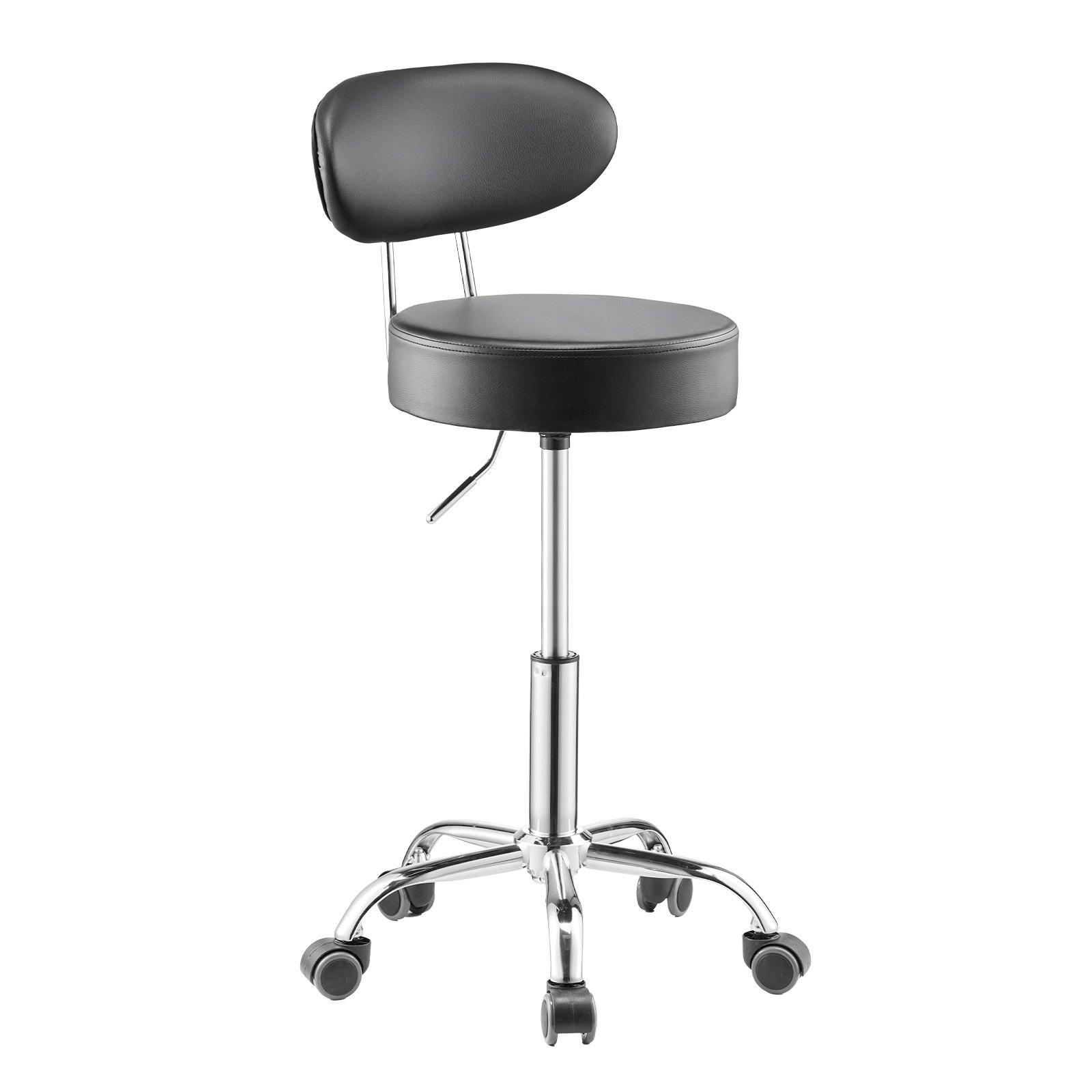 VEVOR Taburete de Taller con Respaldo y Ruedas Asiento de Garaje Carga de 136 kg Taburete de Trabajo Ajustable Acolchado Giratorio de 360° para Garaje, Taller, Reparación de Automóviles, Negro