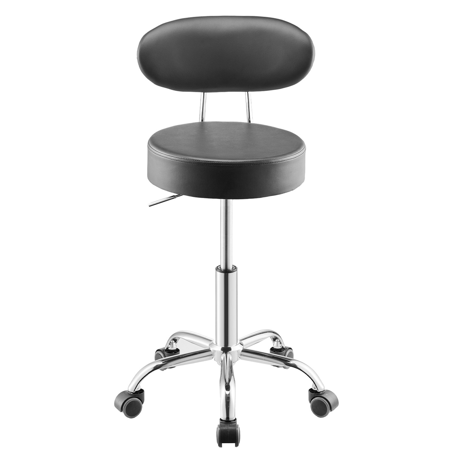 VEVOR Taburete de Taller con Respaldo y Ruedas Asiento de Garaje Carga de 136 kg Taburete de Trabajo Ajustable Acolchado Giratorio de 360° para Garaje, Taller, Reparación de Automóviles, Negro