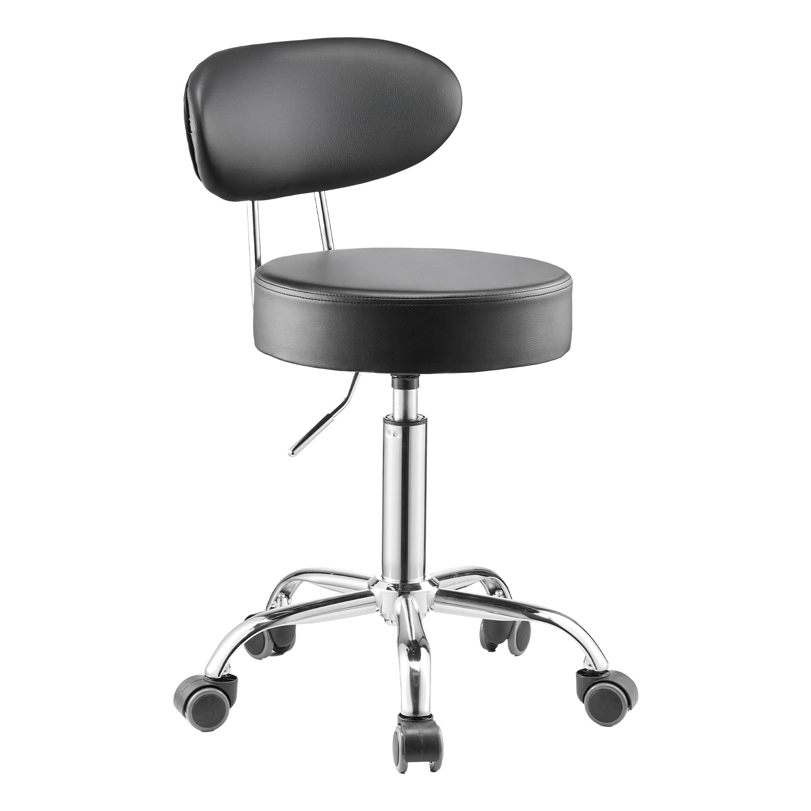 VEVOR Taburete de Taller con Respaldo y Ruedas Asiento de Garaje Carga de 136 kg Taburete de Trabajo Ajustable Acolchado Giratorio de 360° para Garaje, Taller, Reparación de Automóviles, Negro