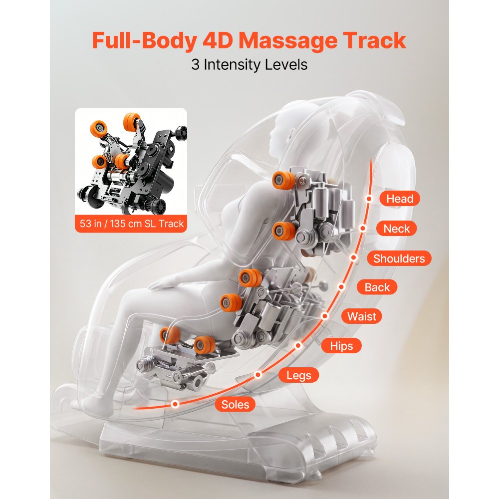 VEVOR Sillón de Masaje 4D, Masaje de Gravedad Cero para Cuerpo Completo, Silla con Reposapiés Extensible Calefacción Bluetooth, Control de Pantalla Táctil, Sillón Relax Reclinable Eléctrico para Hogar