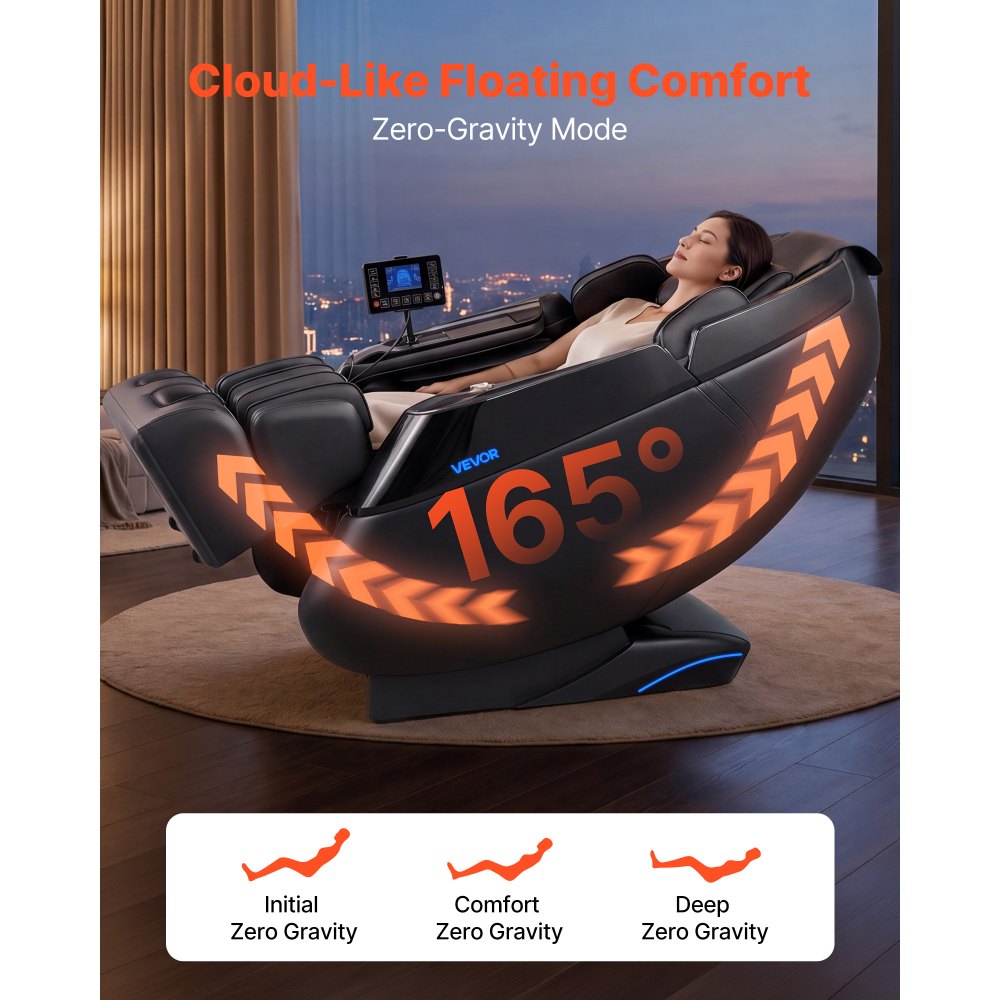 VEVOR Sillón de Masaje 4D, Masaje de Gravedad Cero para Cuerpo Completo, Silla con Reposapiés Extensible Calefacción Bluetooth, Control de Pantalla Táctil, Sillón Relax Reclinable Eléctrico para Hogar