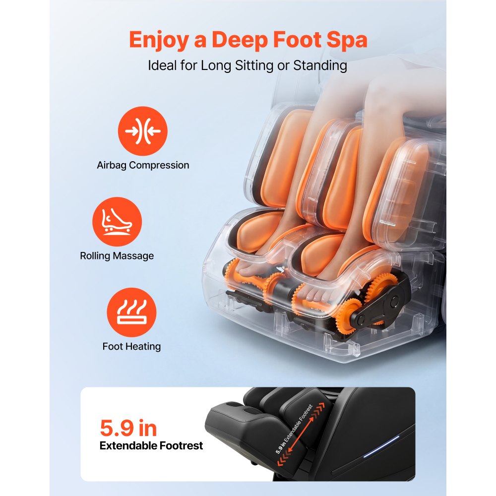 VEVOR Sillón de Masaje 3D, Modo de Gravedad Cero, con Reposapiés Extensible Calefacción Lumbar y Piernas, Control de Pantalla Táctil, Bluetooth, Sillón Relax Reclinable Eléctrico para Hogar Oficina