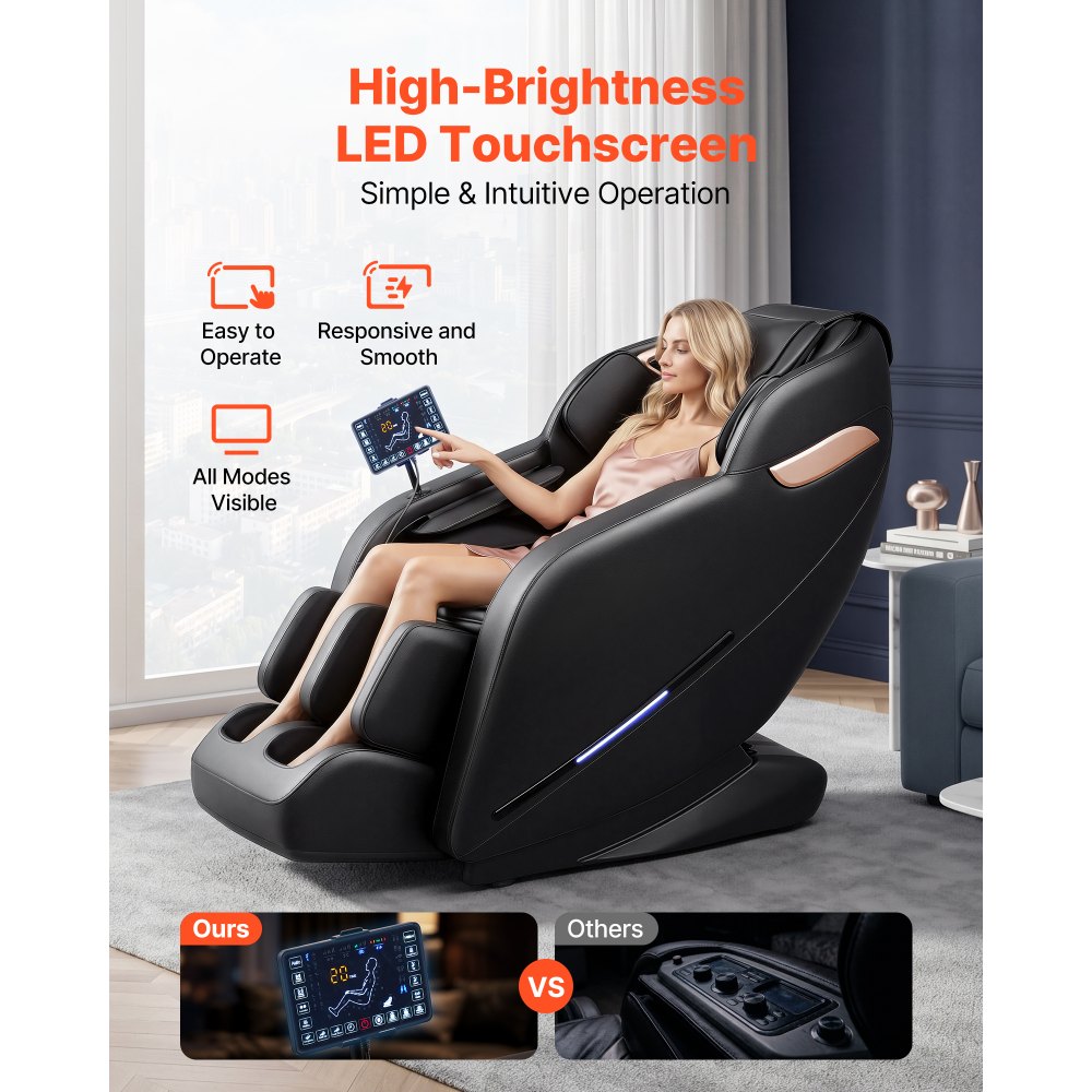 VEVOR Sillón de Masaje 3D, Modo de Gravedad Cero, con Reposapiés Extensible Calefacción Lumbar y Piernas, Control de Pantalla Táctil, Bluetooth, Sillón Relax Reclinable Eléctrico para Hogar Oficina