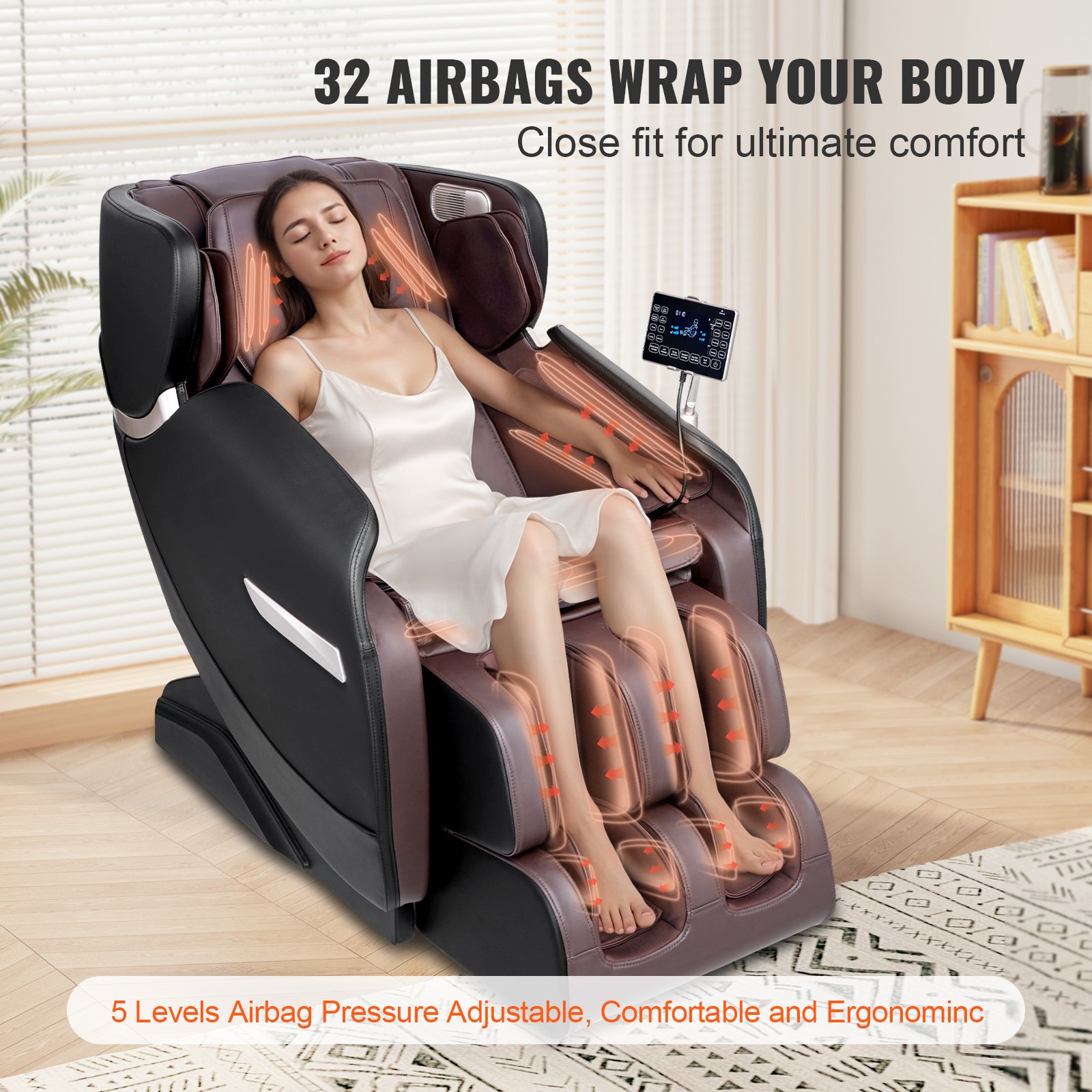 Sillón de masaje VEVOR: sillón reclinable de gravedad cero de cuerpo completo con modos múltiples automáticos, Shiatsu 3D, calefacción, altavoz Bluetooth, bolsa de aire, rodillo para pies y pantalla táctil