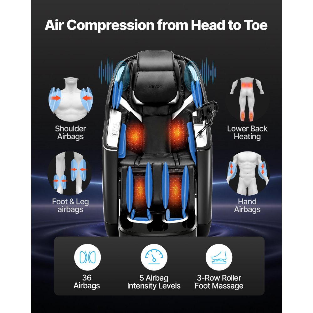 VEVOR Massage Chair, Full Body Massage Chair 0 Gravity with SL Rail & Yoga Stretch Mode, Recliner with Heating & Electric Pedal & 36 Airbags & TFT Screen & Armrest Buttons, 3D/4D Massage
