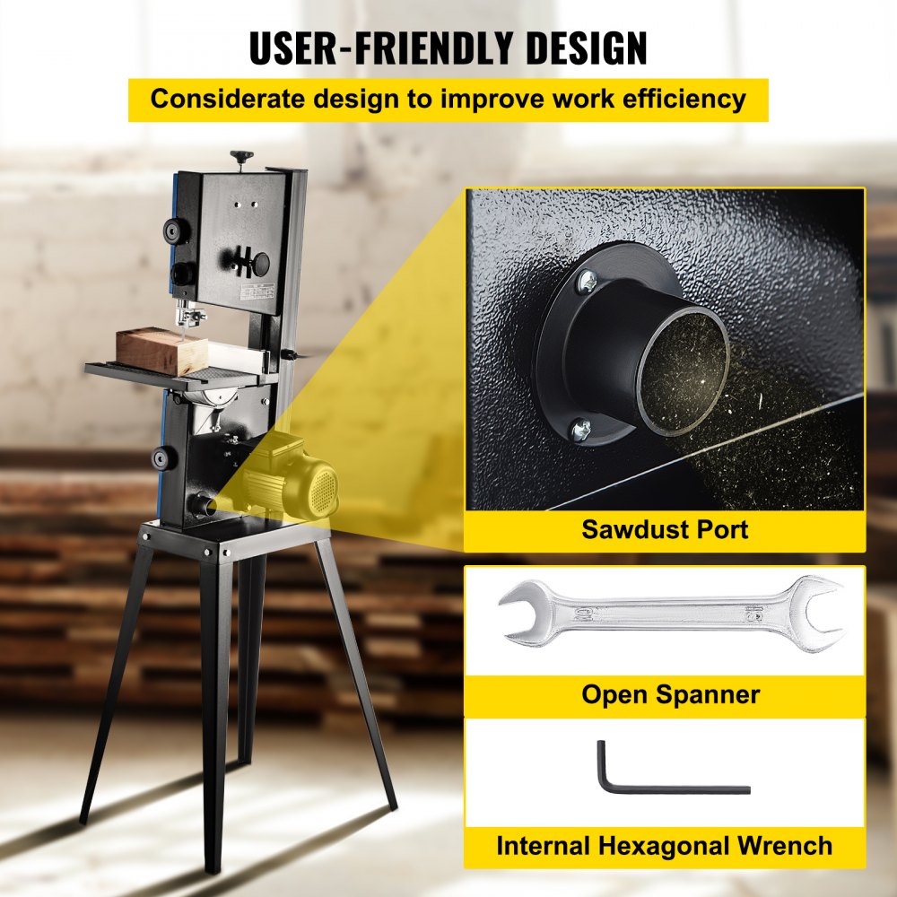 VEVOR Sierra de Cinta con Mesa 100 mm 245 mm Madera Sierra Cinta Eléctrica 0 °- 45 ° 1700 RPM Sierra de Cinta para Madera para Corte Recto más Preciso y Aserrado de Varios Ángulos Trabajar la Madera