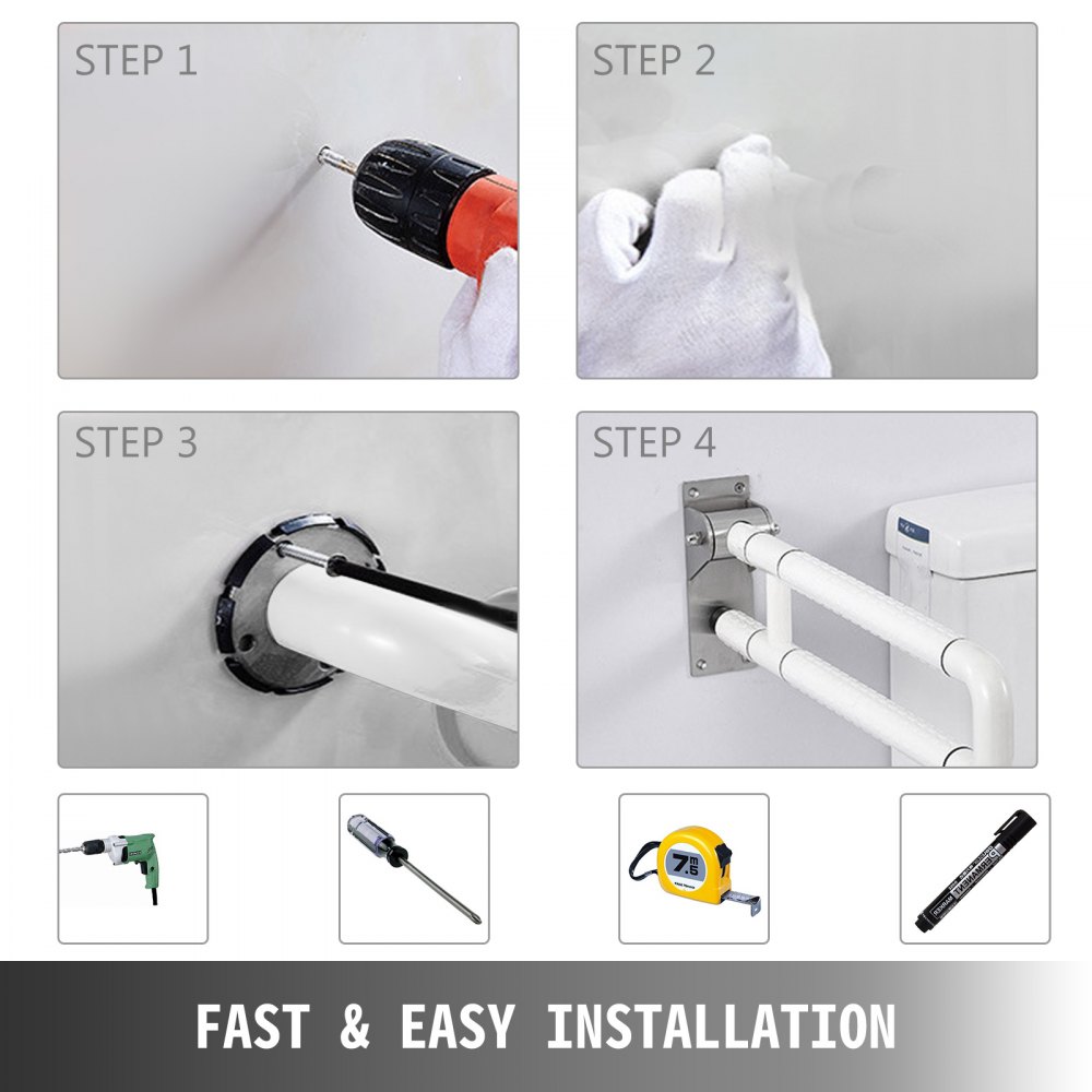 Barra Seguridad Para Inodoro Handicap Bathroom Easy Install Flip-up Folded Up