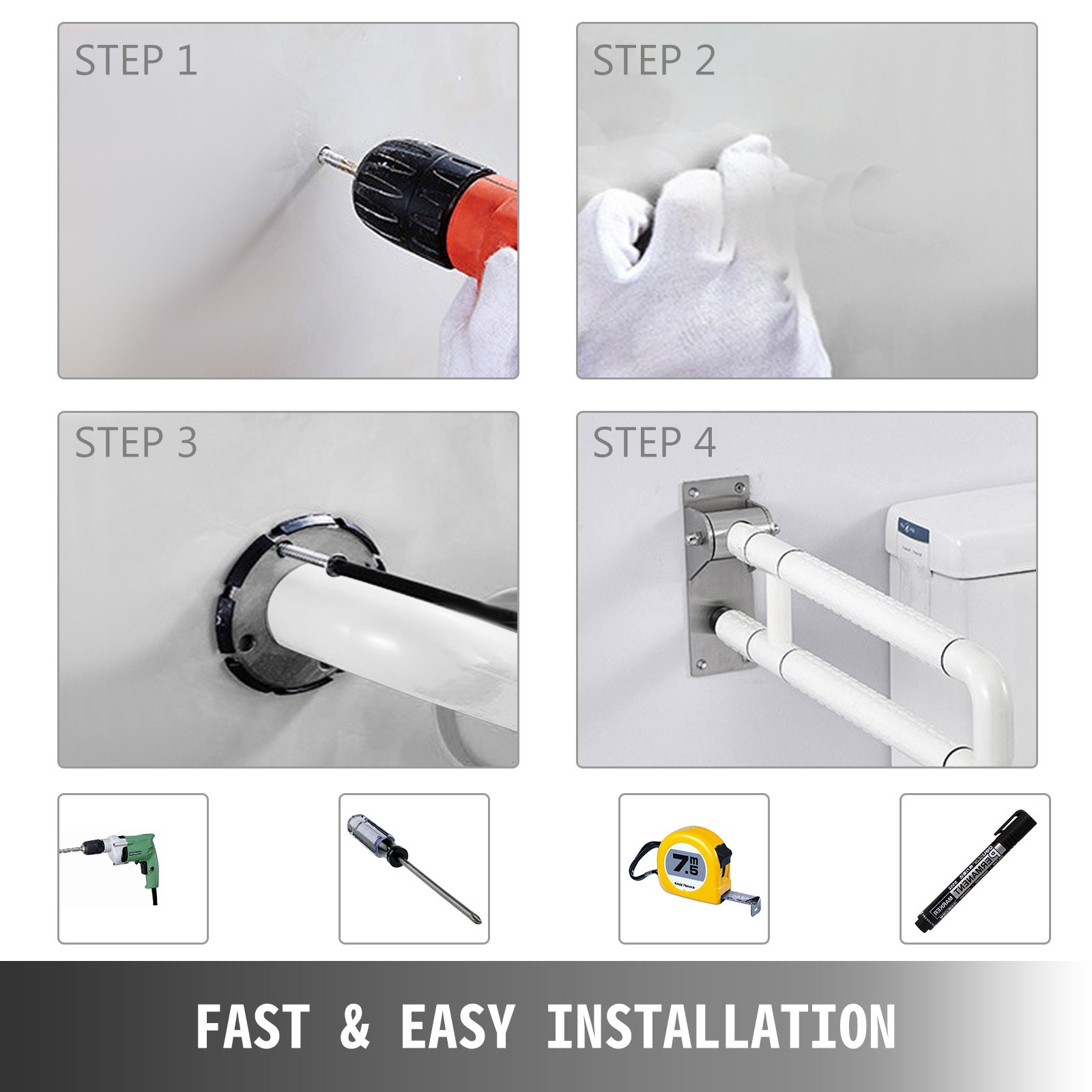 Barra Seguridad Para Inodoro Handicap Bathroom Easy Install Flip-up Folded Up