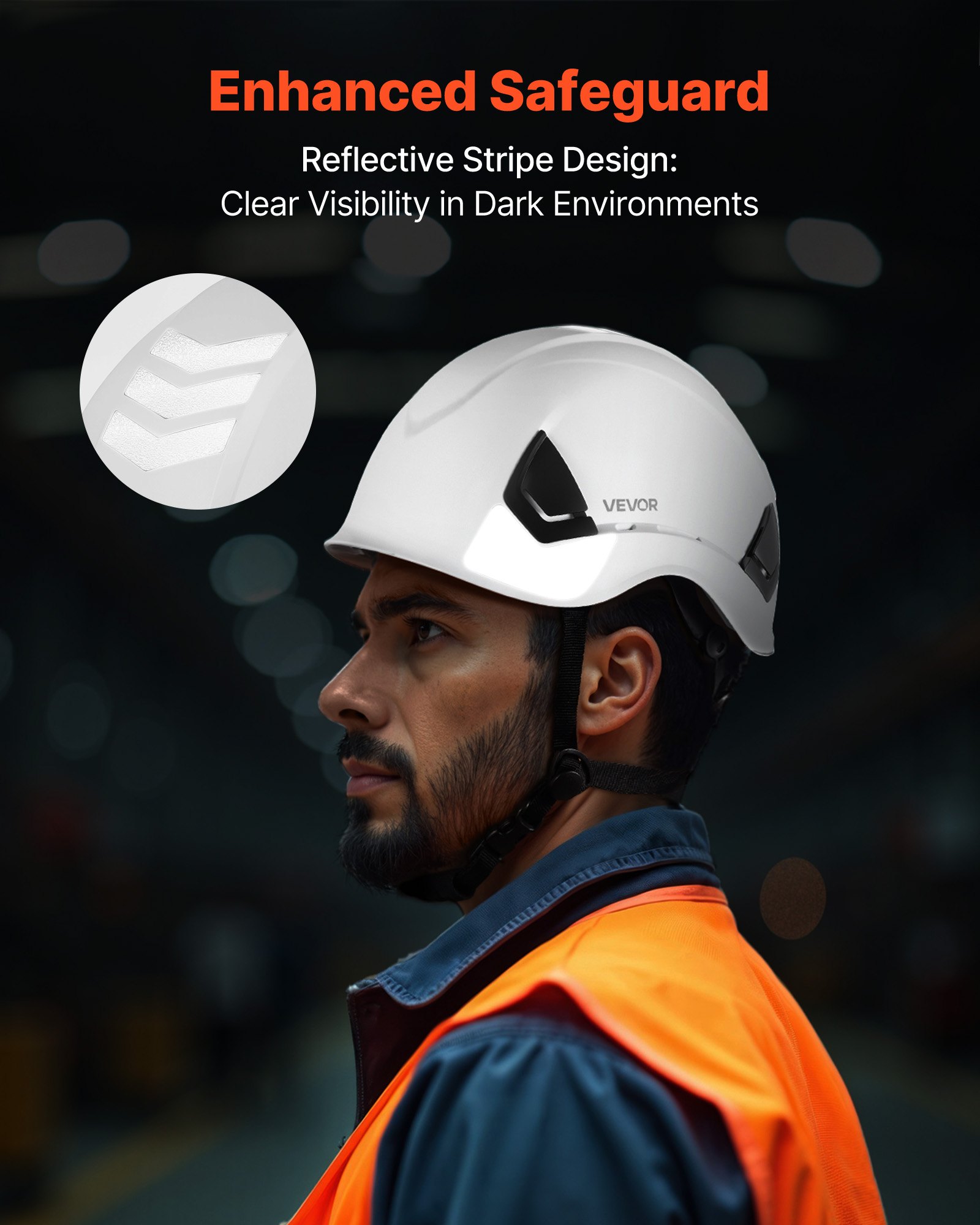 VEVOR Casco de Seguridad, Aprobado por ANSI/ISEA Z89.1, Casco de Seguridad Ajustable y Ventilado de ABS con Suspensión de Trinquete de 6 Puntos, Clase C, para Construcción Industrial, Blanco