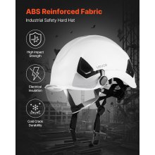 VEVOR Casco de Seguridad, Aprobado por ANSI/ISEA Z89.1, Casco de Seguridad Ajustable Ventilado de ABS con Visera y Suspensión de Trinquete de 6 Puntos, Clase C para Construcción Industrial, Blanco