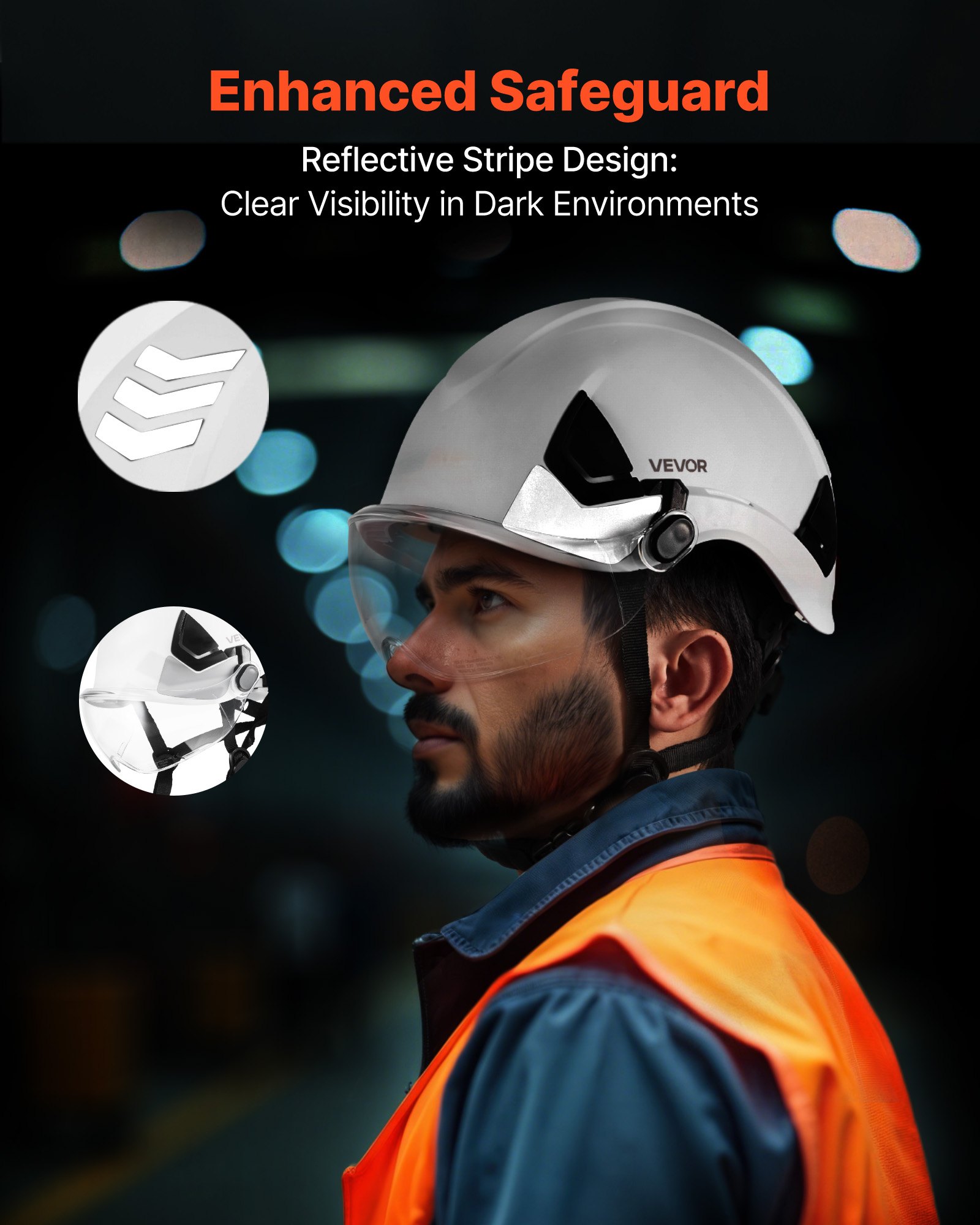 VEVOR Casco de Seguridad, Aprobado por ANSI/ISEA Z89.1, Casco de Seguridad Ajustable Ventilado de ABS con Visera y Suspensión de Trinquete de 6 Puntos, Clase C para Construcción Industrial, Blanco