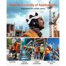 VEVOR Casco de Seguridad, Aprobado por ANSI/ISEA Z89.1, Ajustable y Ventilado de ABS con Visera, Orejeras y Suspensión de Trinquete de 6 Puntos, Clase C, para Construcción Industrial, Blanco