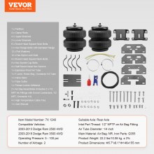 VEVOR Kit de Suspensión de Bolsa de Aire para 2003-2013 Dodge Ram 2500 Negro