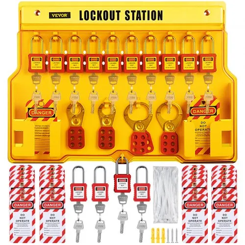 VEVOR Kit de Candado de Seguridad 58 PCS Kit de Bloqueo y Etiquetado 14 Candados Cerraduras de bloqueo y etiquetado 39,37x55,88 cm con Cerrojos de 6 Orificios para Maquinaria, Equipos Eléctricos