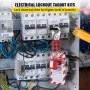Panel eléctrico con kit de bloqueo y etiquetado VEVOR que asegura los disyuntores para una mayor seguridad.