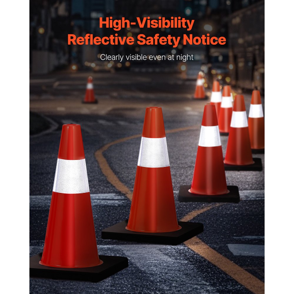 VEVOR Cono de Tráfico 5 Piezas 45 cm Pedestal de Obra de PVC Naranja Cono de Seguridad con Base Pesada y Collares Reflectantes para Demarcación de Estacionamiento de Emergencia en Estacionamiento