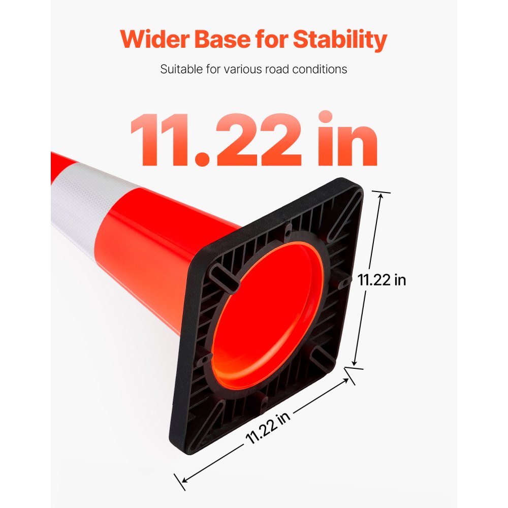 VEVOR Cono de Tráfico 5 Piezas 45 cm Pedestal de Obra de PVC Naranja Cono de Seguridad con Base Pesada y Collares Reflectantes para Demarcación de Estacionamiento de Emergencia en Estacionamiento