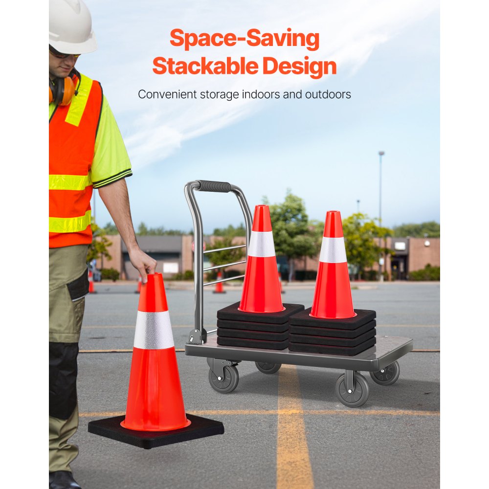 VEVOR Cono de Tráfico 5 Piezas 45 cm Pedestal de Obra de PVC Naranja Cono de Seguridad con Base Pesada y Collares Reflectantes para Demarcación de Estacionamiento de Emergencia en Estacionamiento