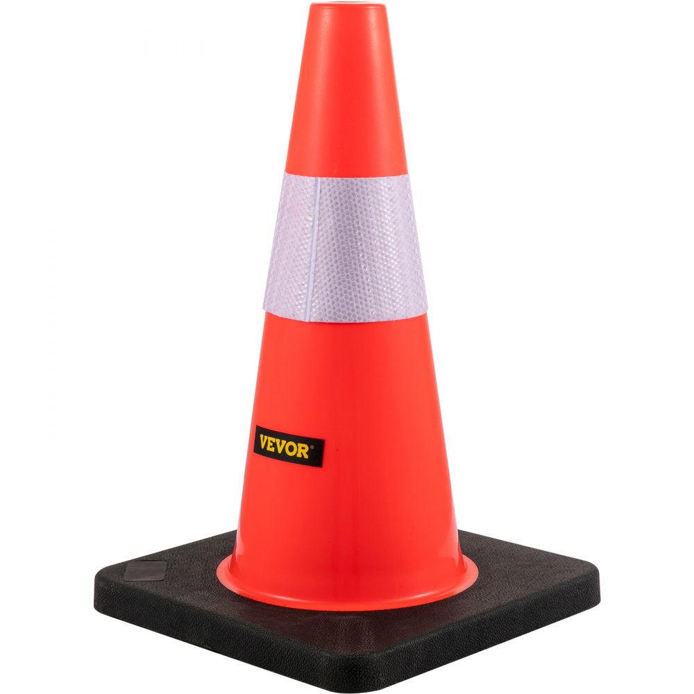 VEVOR Cono de Tráfico 5 Piezas 45 cm Pedestal de Obra de PVC Naranja Cono de Seguridad con Base Pesada y Collares Reflectantes para Demarcación de Estacionamiento de Emergencia en Estacionamiento