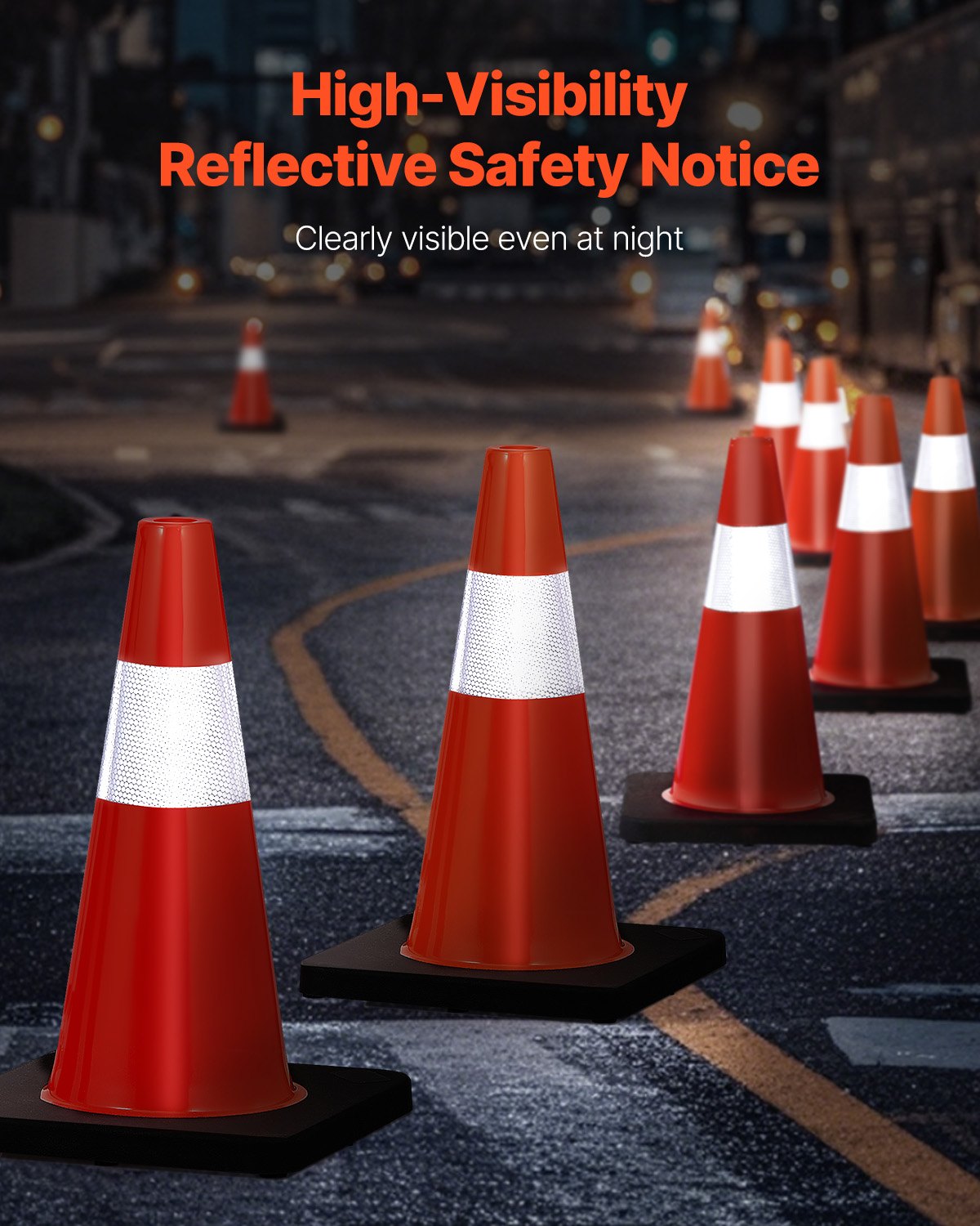 VEVOR Cono de Tráfico 5 Piezas 45 cm Pedestal de Obra de PVC Naranja Cono de Seguridad con Base Pesada y Collares Reflectantes para Demarcación de Estacionamiento de Emergencia en Estacionamiento