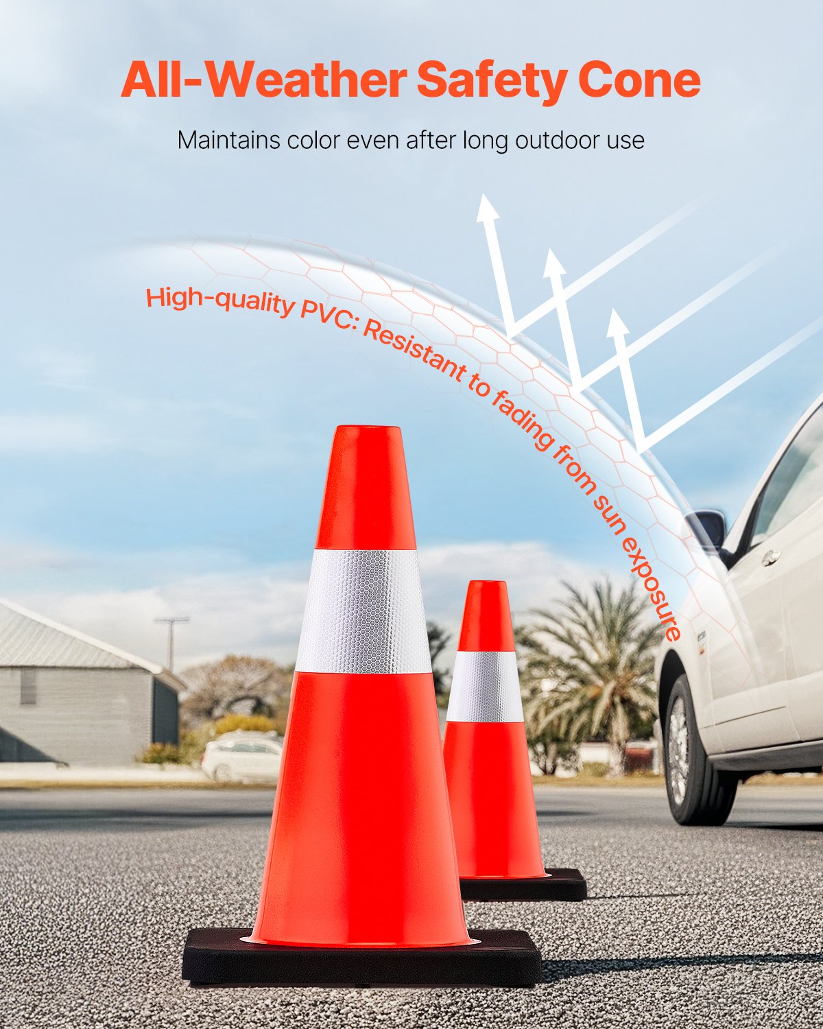 VEVOR Cono de Tráfico 5 Piezas 45 cm Pedestal de Obra de PVC Naranja Cono de Seguridad con Base Pesada y Collares Reflectantes para Demarcación de Estacionamiento de Emergencia en Estacionamiento