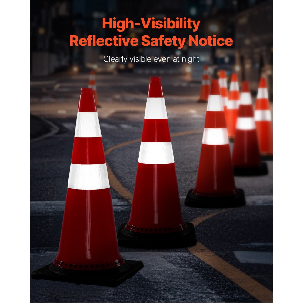 VEVOR Cono de Tráfico 8 Piezas 75 cm Pedestal de Obra de PVC Naranja Cono de Seguridad con Base Pesada y 2 Collares Reflectantes para Demarcación de Estacionamiento de Emergencia en Estacionamiento