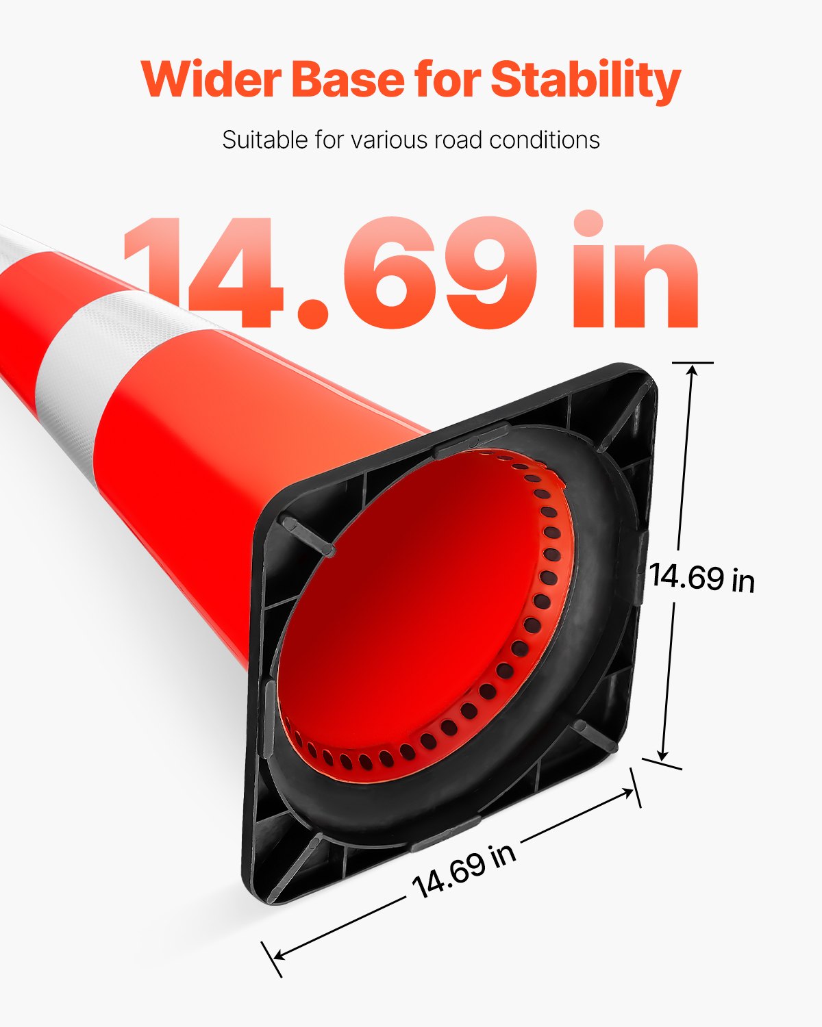 VEVOR Cono de Tráfico 8 Piezas 75 cm Pedestal de Obra de PVC Naranja Cono de Seguridad con Base Pesada y 2 Collares Reflectantes para Demarcación de Estacionamiento de Emergencia en Estacionamiento
