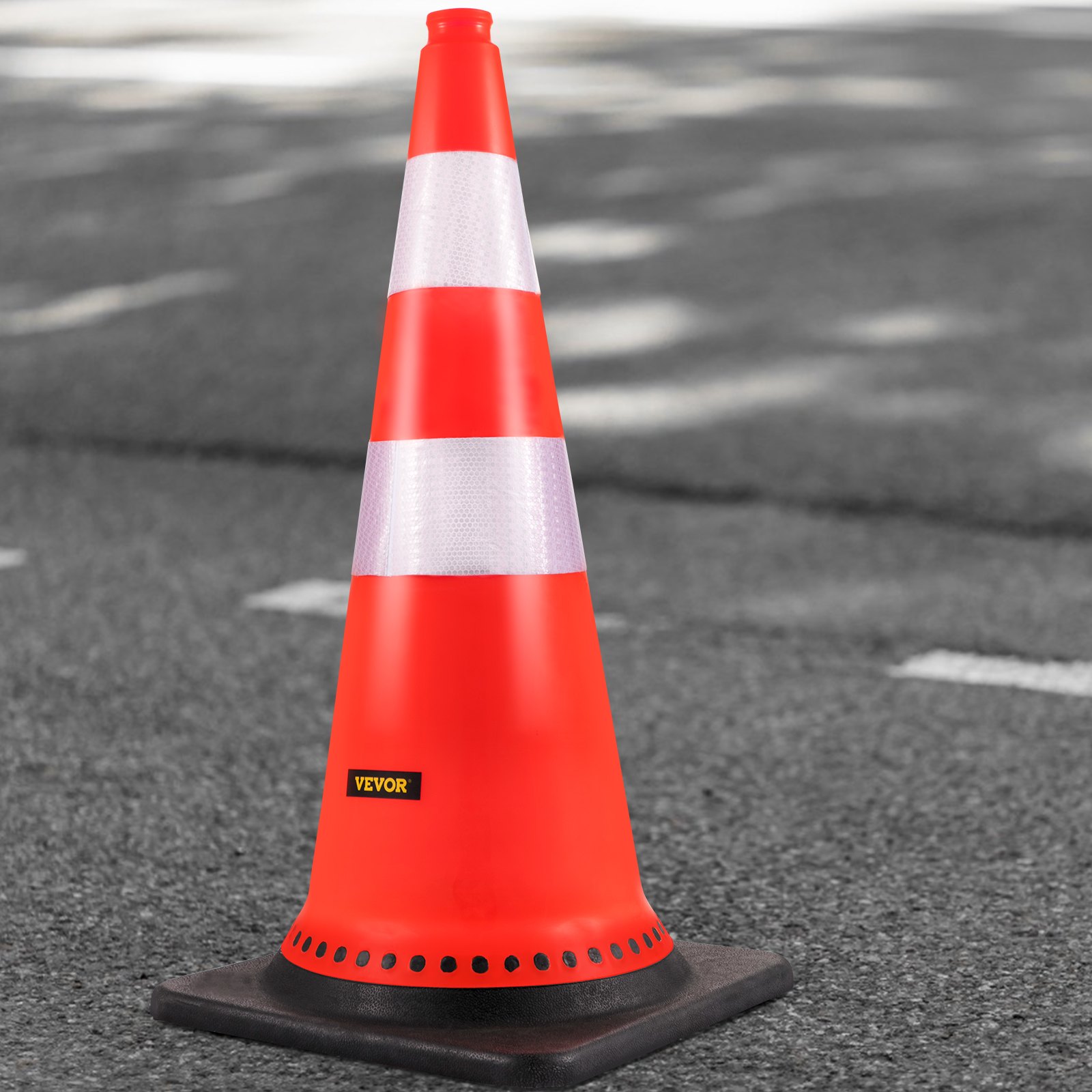 VEVOR Cono de Tráfico 8 Piezas 75 cm Pedestal de Obra de PVC Naranja Cono de Seguridad con Base Pesada y 2 Collares Reflectantes para Demarcación de Estacionamiento de Emergencia en Estacionamiento