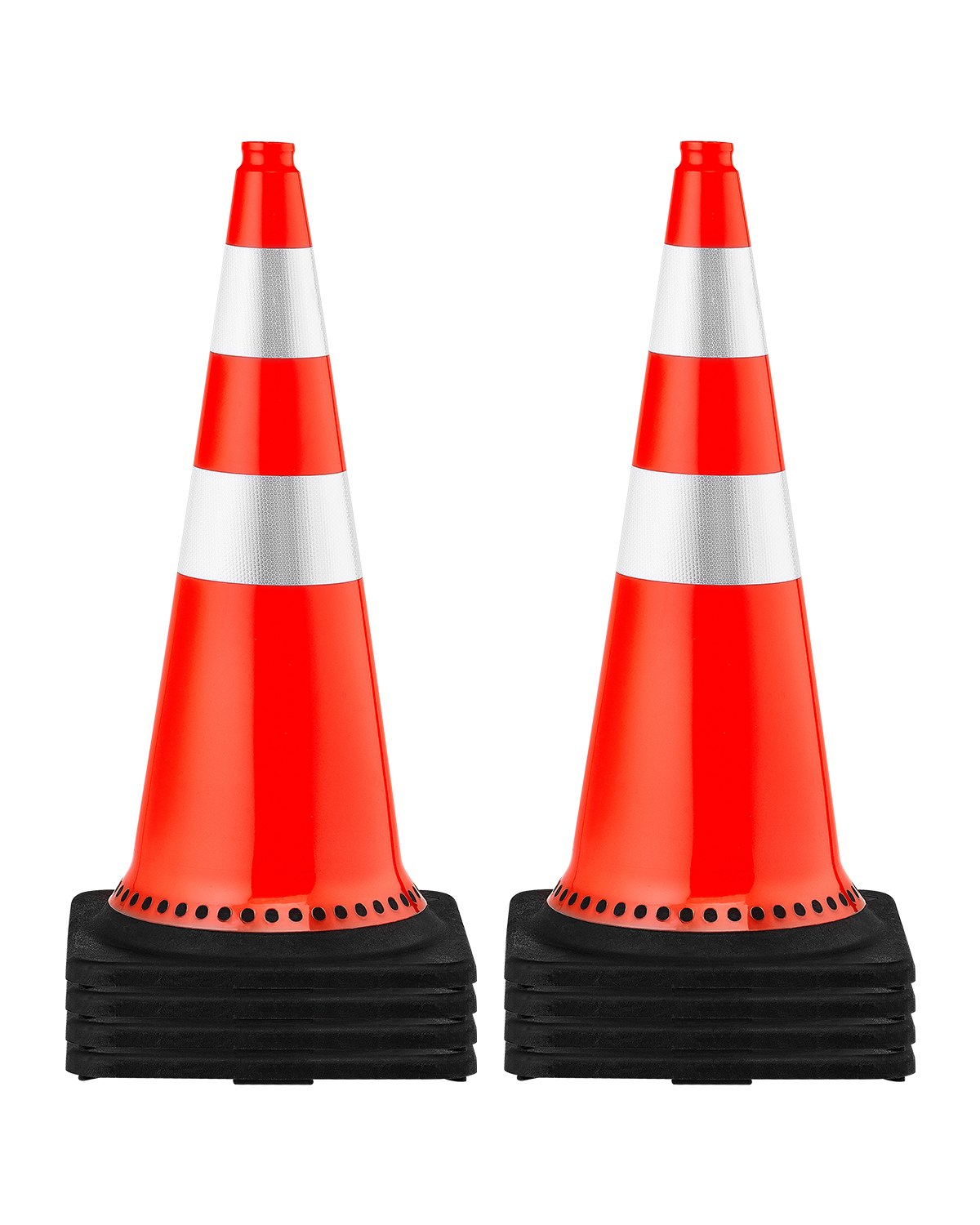 VEVOR Cono de Tráfico 8 Piezas 75 cm Pedestal de Obra de PVC Naranja Cono de Seguridad con Base Pesada y 2 Collares Reflectantes para Demarcación de Estacionamiento de Emergencia en Estacionamiento