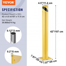 Barrera de acero del tubo amarillo del poste del bolardo del bolardo de la seguridad de VEVOR 42" H 4,5" D