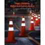 VEVOR Cono de Tráfico Reflectante 12 Piezas 70 cm Pedestal de Obra de PVC Naranja, Cono de Seguridad con 2 Collares Reflectantes, para Demarcación de Estacionamiento de Emergencia en Estacionamiento