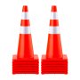 VEVOR Cono de Tráfico Reflectante 12 Piezas 70 cm Pedestal de Obra de PVC Naranja, Cono de Seguridad con 2 Collares Reflectantes, para Demarcación de Estacionamiento de Emergencia en Estacionamiento