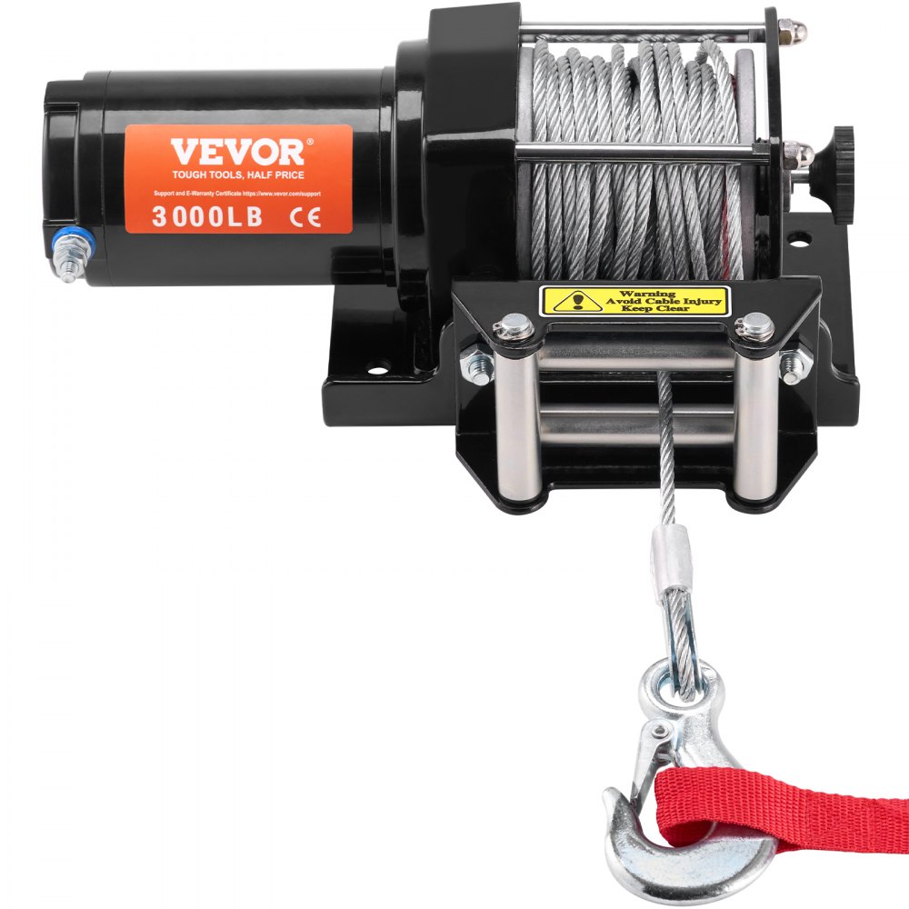 VEVOR Cabrestante Eléctrico ATV UTV Capacidad de Remolque 1361 kg 12 V DC Cable de acero de 7 Hilos Φ0,5 x 118,7 cm Control por Cable Impermeable IP55 para Remolque Todoterreno ATV UTV