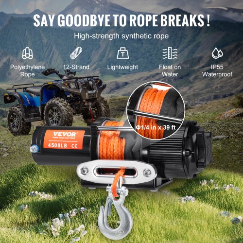 FieryRed Cabrestante Eléctrico ATV/UTV De 12 V, 5500 Libras, Con Cuerda Sintética, Con Control Remoto Inalámbrico Hawse Aluminio Fairlead Y Soporte De Montaje, Impermeable IP67