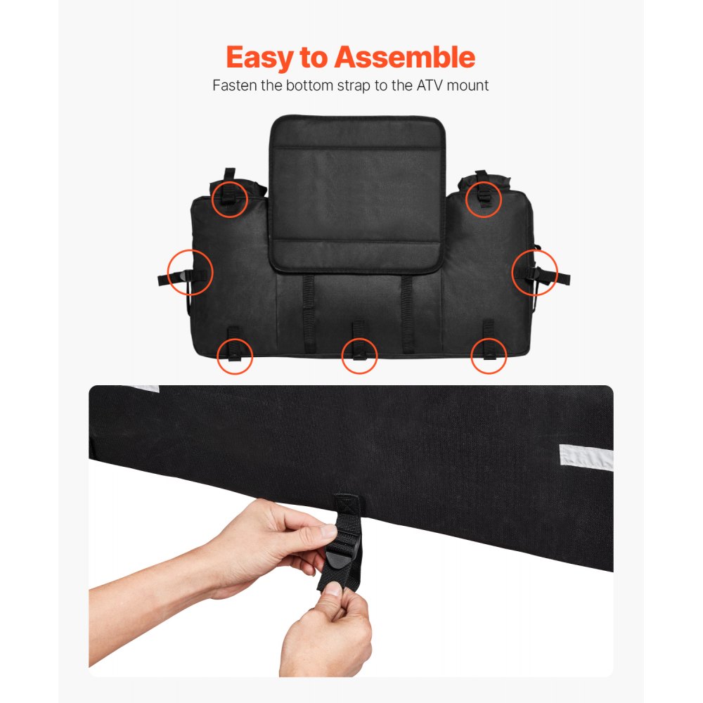 VEVOR Bolsa Trasera de 60 L para Quads y ATV, Fabricada en Tela Oxford 600D, Incluye Funda Impermeable, 850 x 400 x 220 mm, Compatible con la Mayoría de los Vehículos Todo Terreno, Color Negro