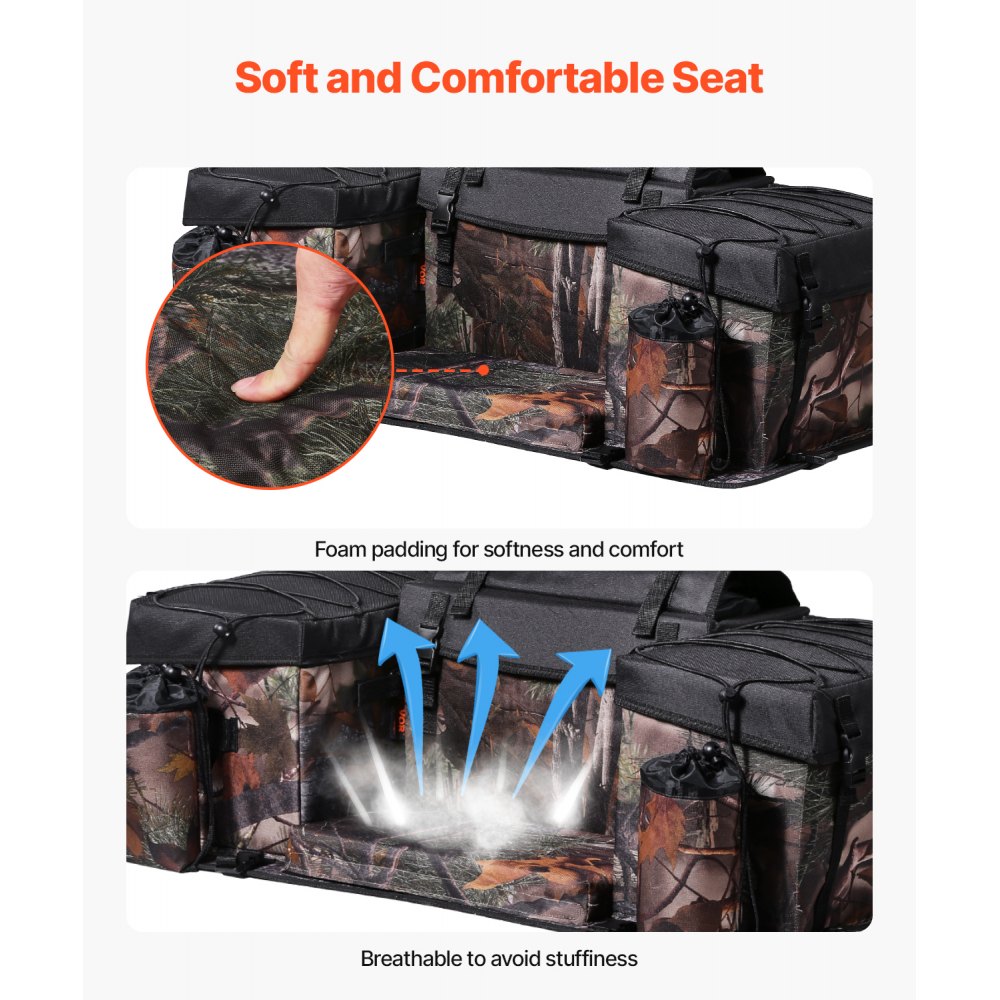 VEVOR Bolsa de Almacenamiento Trasera, 68 L, con Cojín de Esponja para Asiento y Portabotellas, Tela Oxford 600D, con Portaequipajes Trasero, Compatible con ATV, UTV, Can-Am, 945 x 495 x 345 mm